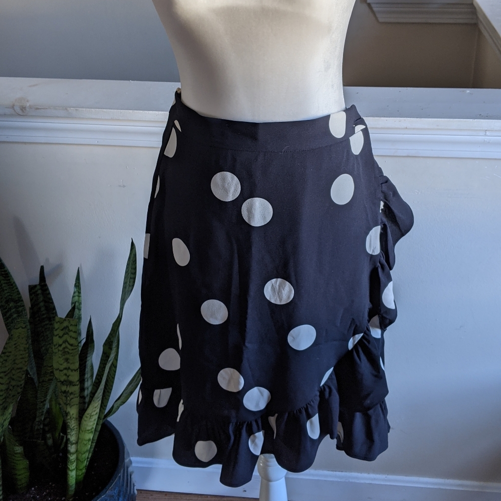 NWT ModCloth Polka Dot Ruffle Wrap Skirt Size 14